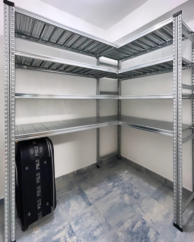 Boltless L-Shape Storage Rack with Bottom Tier Raised for Luggage - SIM WIN LIANG Singapore