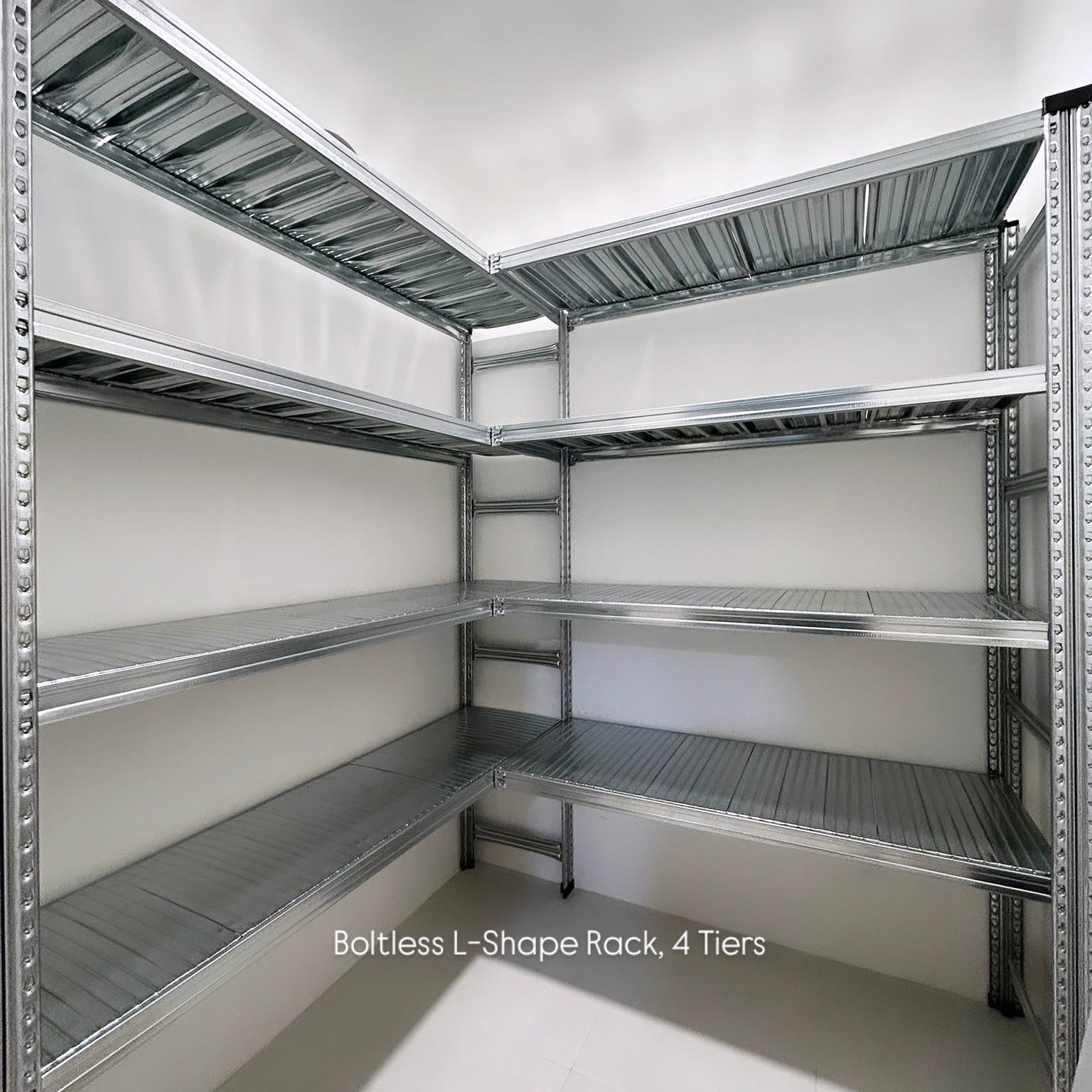 Boltless L-Shape Storage Rack raised for luggage storage - SIM WIN LIANG Singapore