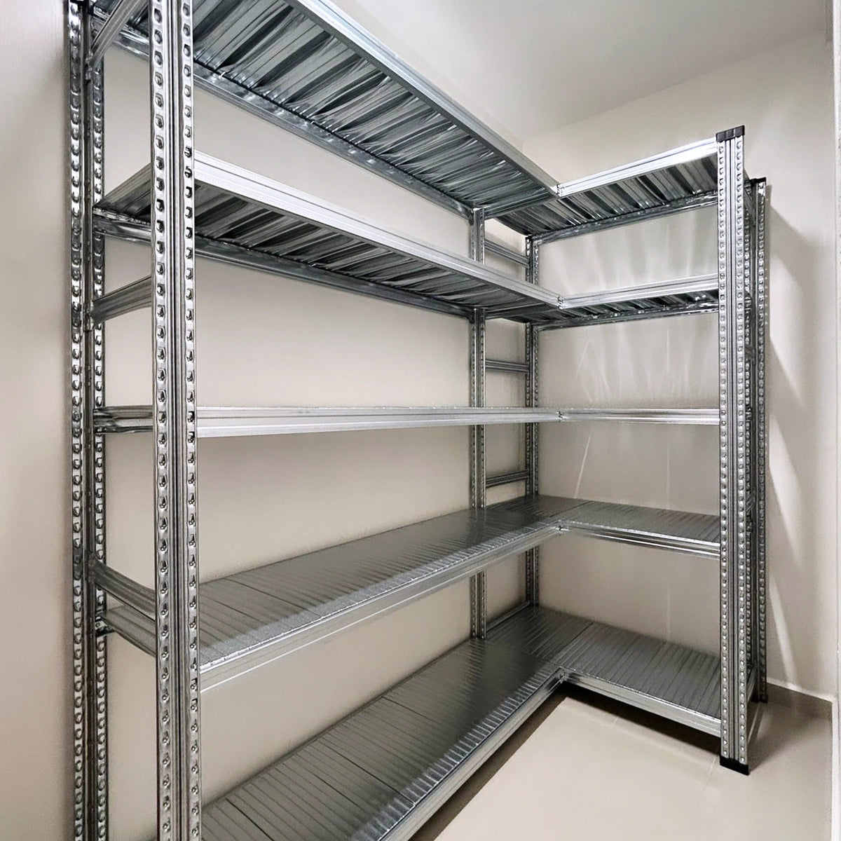 L Shape Flow Rack Boltless L-Shape Rack 5 Tiers for Singapore Storeroom and Bomb Shelter ...