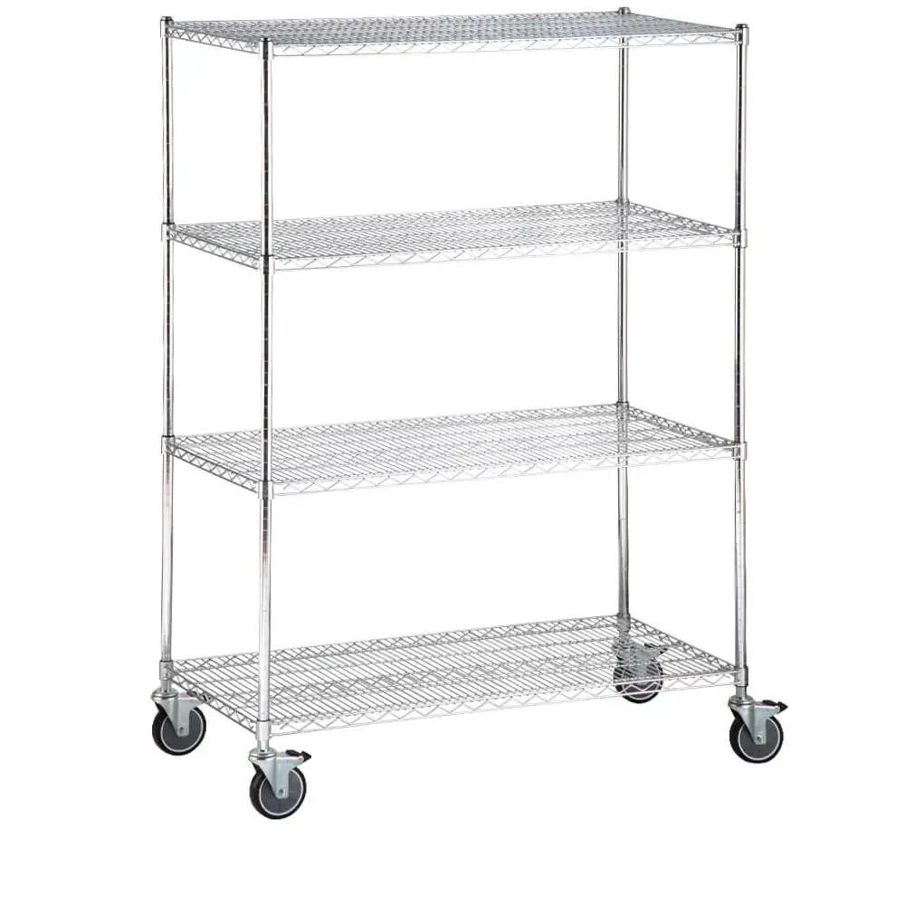 Chrome Wire Shelving 4 Tiers with Castor Wheels - SIM WIN LIANG Singapore