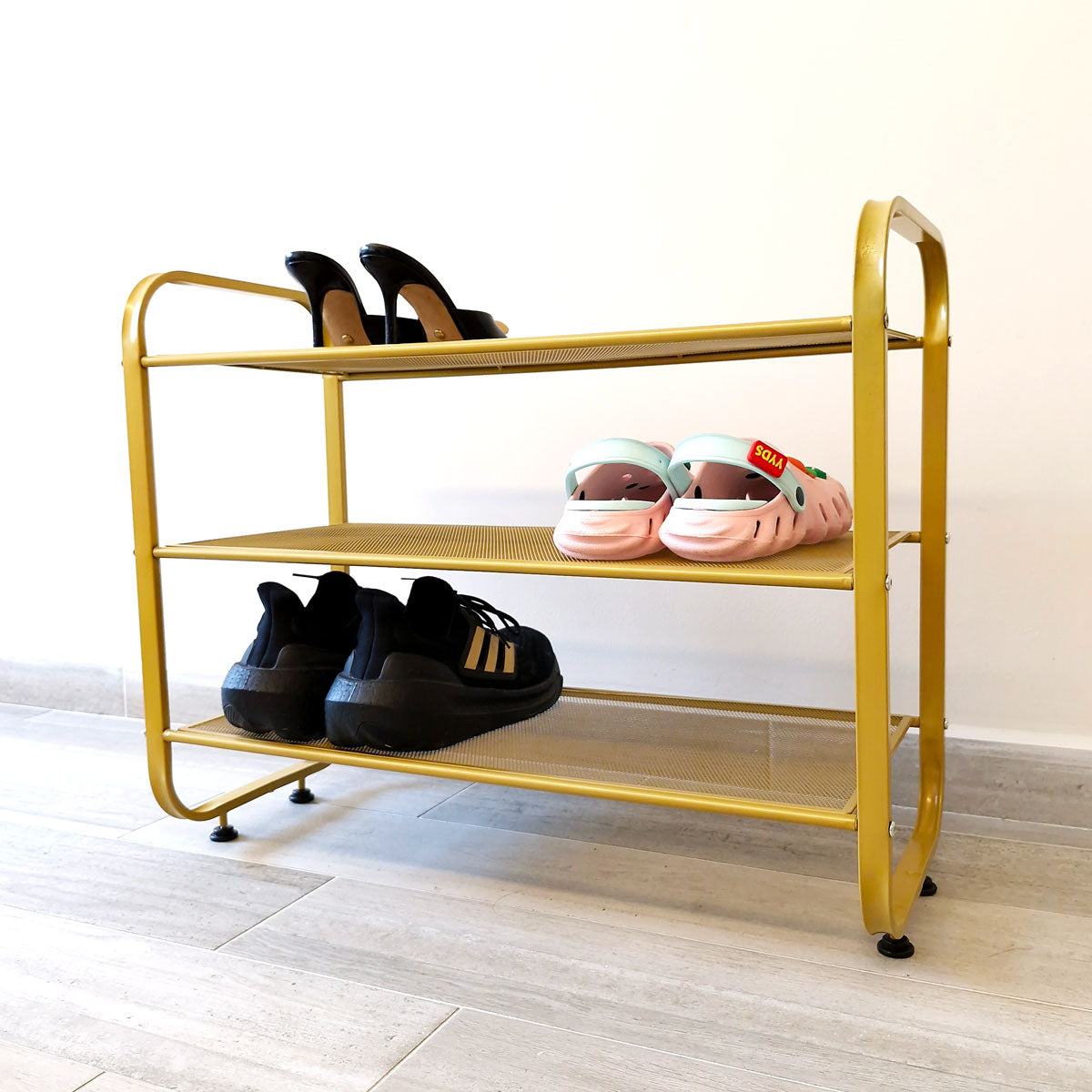 Display Rack Shoe Rack, Gold Color 3 Tiers - SIM WIN LIANG Singapore
