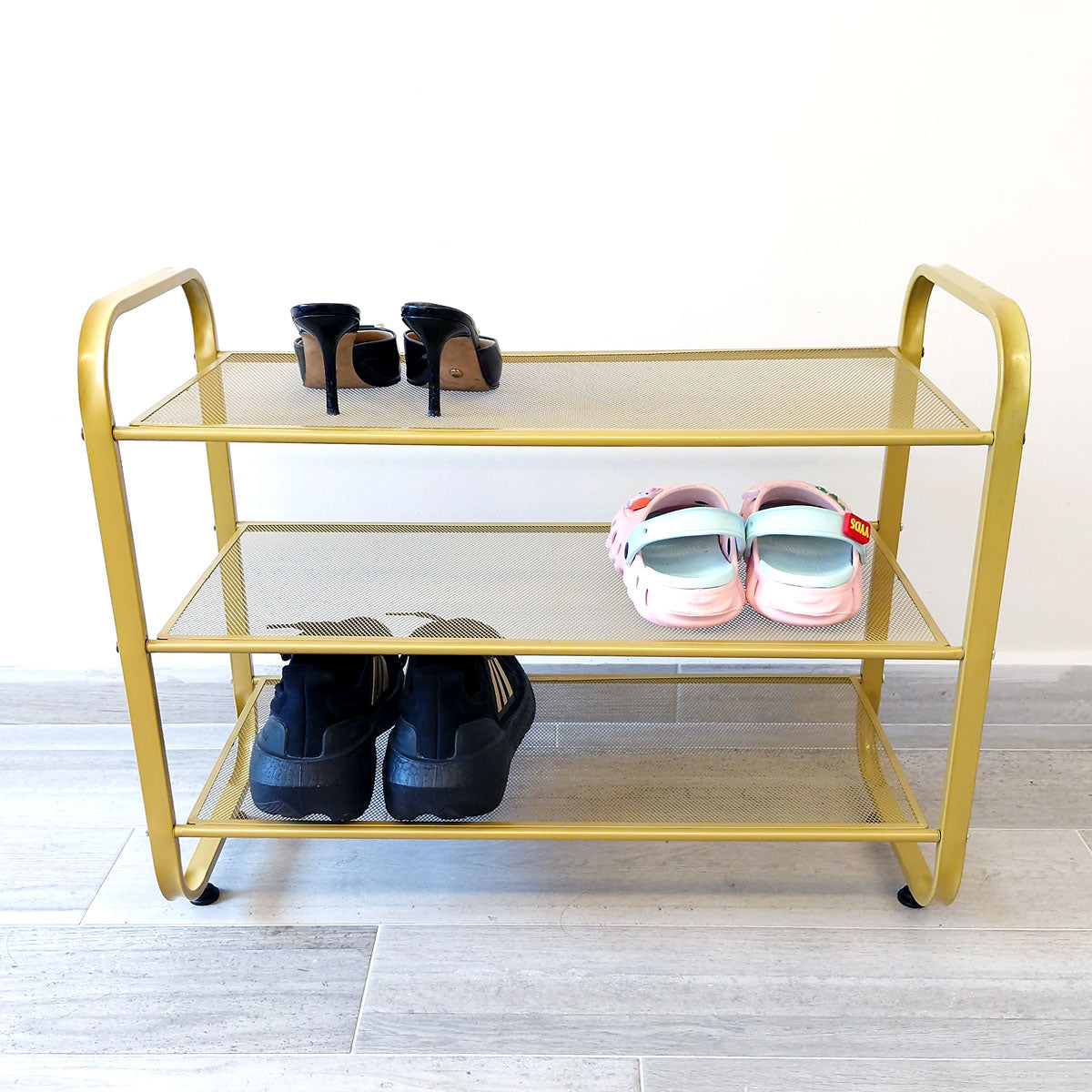 Display Rack Shoe Rack, Gold Color 3 Tiers - SIM WIN LIANG Singapore