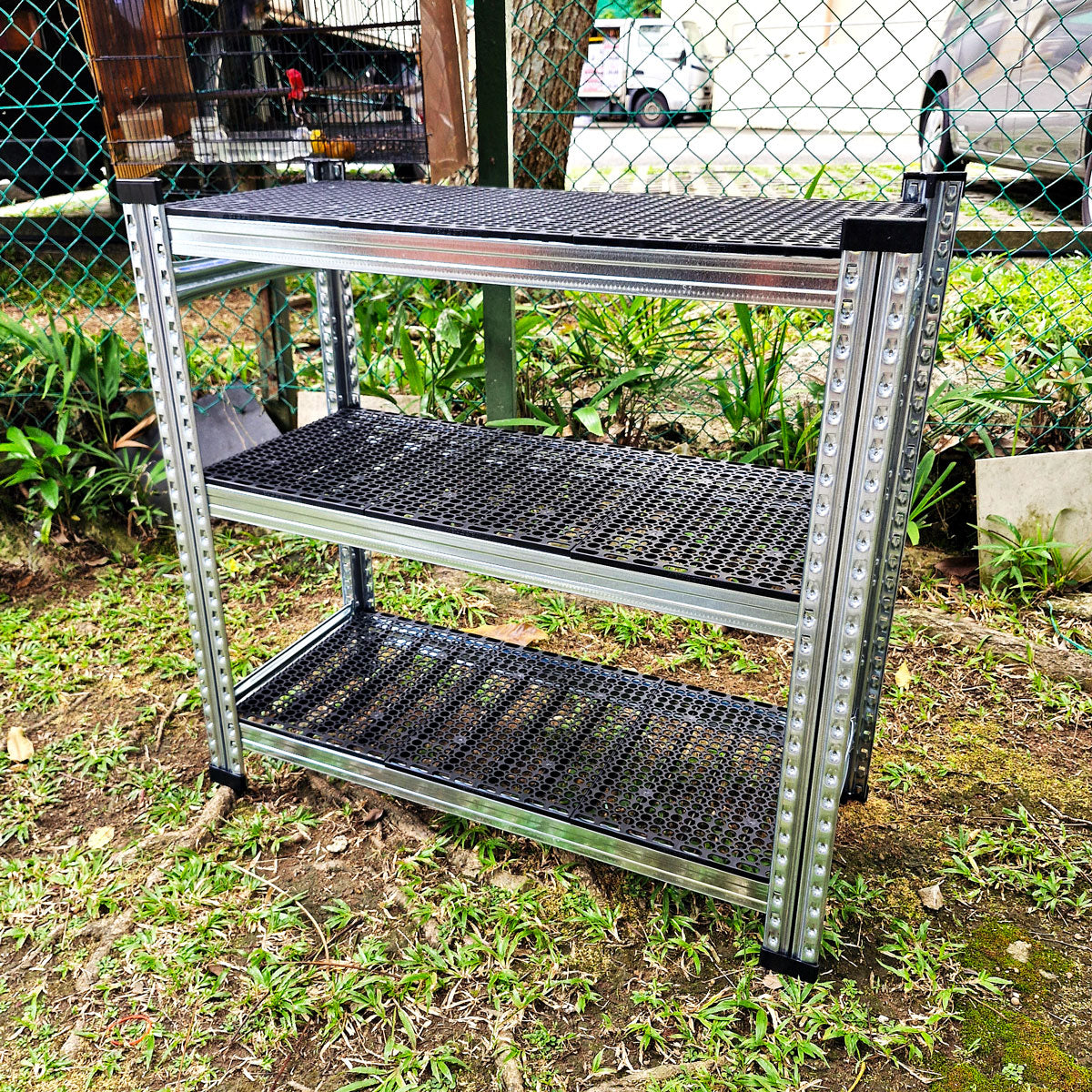 Boltless Shoe Plant Rack, H92cm D40cm, with Black Plastic Panels - SIM WIN LIANG Singapore